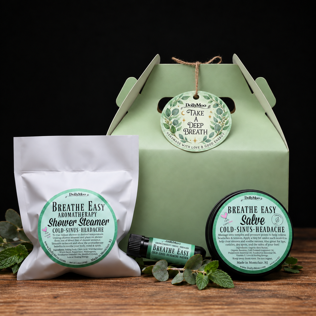 Breathe Easy aromatherapy gift box with salve, shower steamer and nasal inhaler by DollyMoo