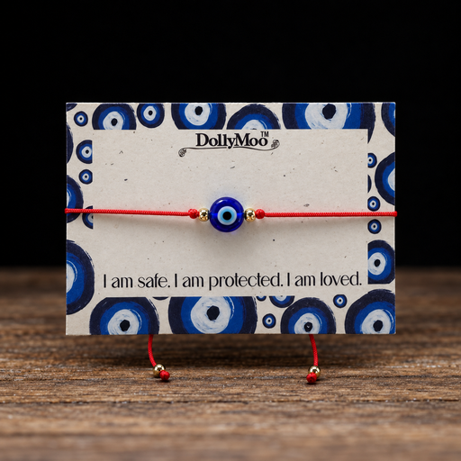 Red string evil eye protection bracelet with blue evil eye bead by DollyMoo