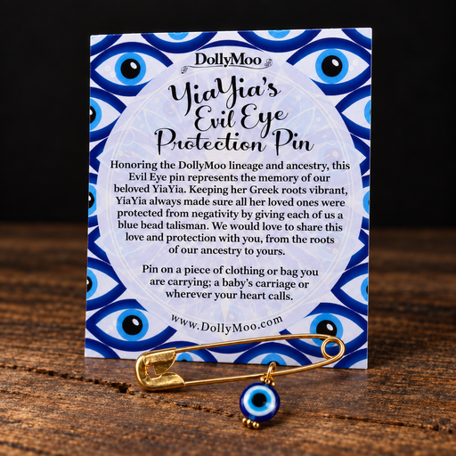 Blue evil eye protection pin with gold safety pin by DollyMoo